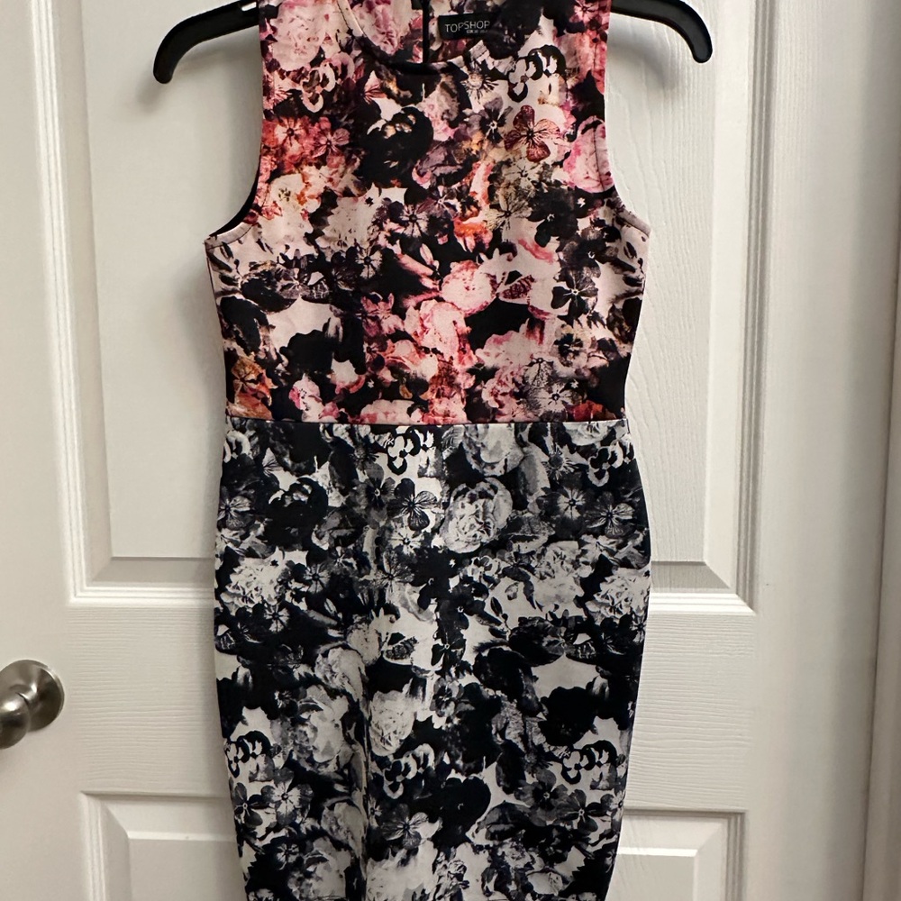 Topshop PETITE Floral Midi Dress - Pink and Black